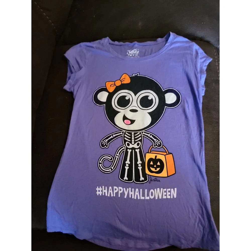 Justice happy Halloween skeleton monkey top size 10